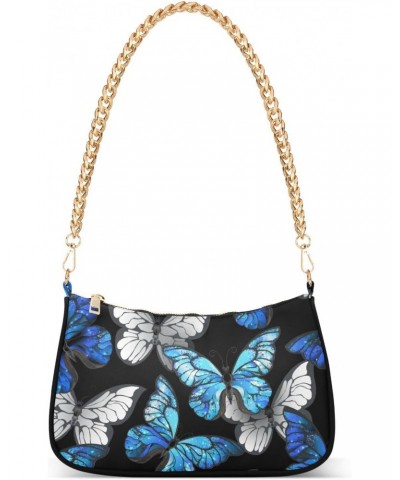 Blue and White Butterflies Shoulder Bags for Women Small Handbags Mini Clutch Purse $16.49 Shoulder Bags