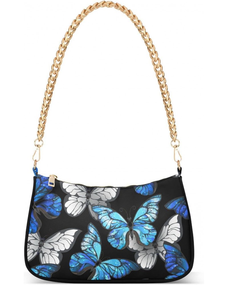 Blue and White Butterflies Shoulder Bags for Women Small Handbags Mini Clutch Purse $16.49 Shoulder Bags