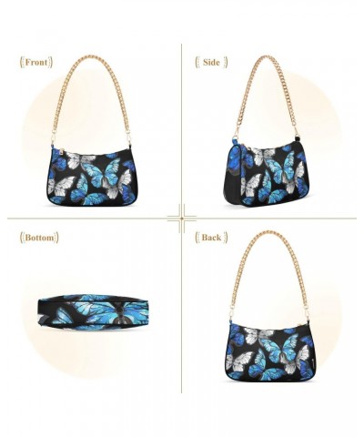 Blue and White Butterflies Shoulder Bags for Women Small Handbags Mini Clutch Purse $16.49 Shoulder Bags