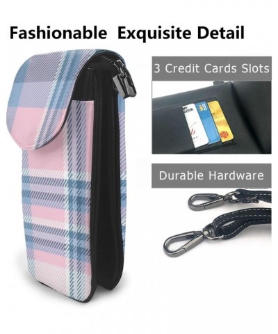 Plaid Pink Blue Cell Phone Purse Small Crossbody Bags Lightweight Shoulder Bag For Women $19.69 Crossbody Bags