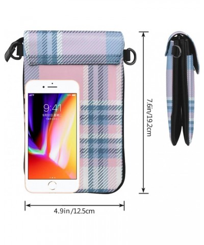 Plaid Pink Blue Cell Phone Purse Small Crossbody Bags Lightweight Shoulder Bag For Women $19.69 Crossbody Bags