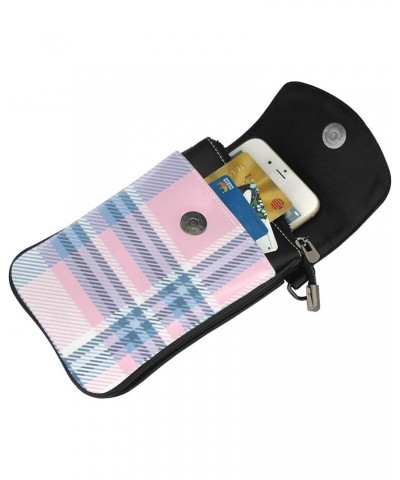 Plaid Pink Blue Cell Phone Purse Small Crossbody Bags Lightweight Shoulder Bag For Women $19.69 Crossbody Bags