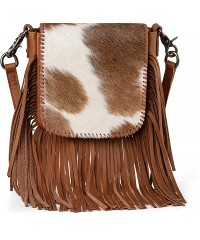 Western Crossbody Bags for Women Cowgirl Small Tooled Fringe Leather Purse C6-hair-on Brown $31.85 Crossbody Bags