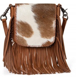 Western Crossbody Bags for Women Cowgirl Small Tooled Fringe Leather Purse C6-hair-on Brown $31.85 Crossbody Bags