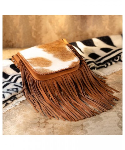 Western Crossbody Bags for Women Cowgirl Small Tooled Fringe Leather Purse C6-hair-on Brown $31.85 Crossbody Bags