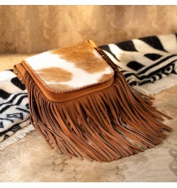 Western Crossbody Bags for Women Cowgirl Small Tooled Fringe Leather Purse C6-hair-on Brown $31.85 Crossbody Bags