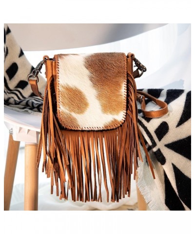 Western Crossbody Bags for Women Cowgirl Small Tooled Fringe Leather Purse C6-hair-on Brown $31.85 Crossbody Bags