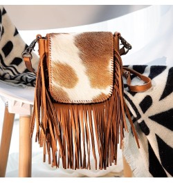 Western Crossbody Bags for Women Cowgirl Small Tooled Fringe Leather Purse C6-hair-on Brown $31.85 Crossbody Bags