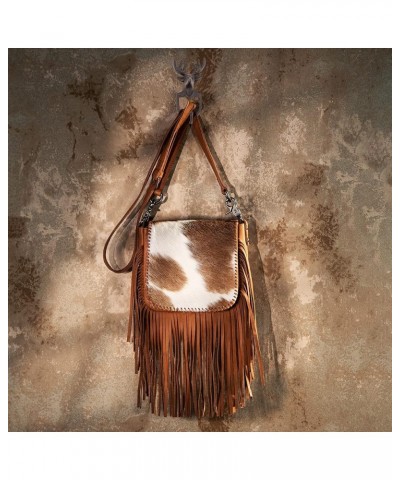 Western Crossbody Bags for Women Cowgirl Small Tooled Fringe Leather Purse C6-hair-on Brown $31.85 Crossbody Bags