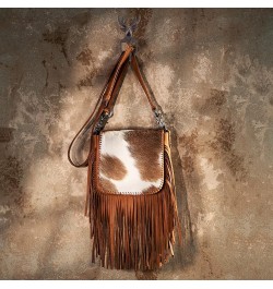 Western Crossbody Bags for Women Cowgirl Small Tooled Fringe Leather Purse C6-hair-on Brown $31.85 Crossbody Bags