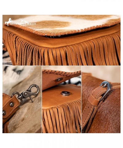 Western Crossbody Bags for Women Cowgirl Small Tooled Fringe Leather Purse C6-hair-on Brown $31.85 Crossbody Bags