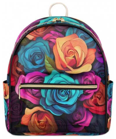 Colorful Rose Backpack Purse for Women PU Leather Lightweight Ladies Shoulder Fashion Satchel Bags Travel Casual Daypack $28....