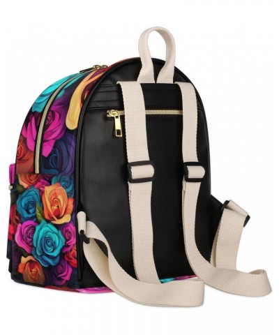 Colorful Rose Backpack Purse for Women PU Leather Lightweight Ladies Shoulder Fashion Satchel Bags Travel Casual Daypack $28....