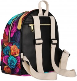 Colorful Rose Backpack Purse for Women PU Leather Lightweight Ladies Shoulder Fashion Satchel Bags Travel Casual Daypack $28....