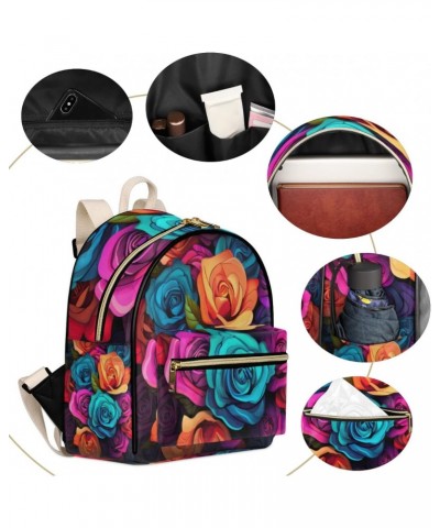 Colorful Rose Backpack Purse for Women PU Leather Lightweight Ladies Shoulder Fashion Satchel Bags Travel Casual Daypack $28....