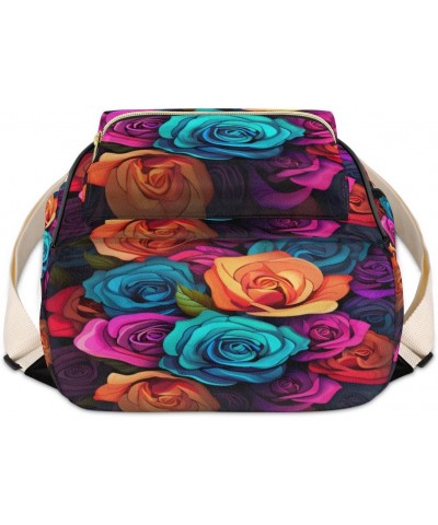 Colorful Rose Backpack Purse for Women PU Leather Lightweight Ladies Shoulder Fashion Satchel Bags Travel Casual Daypack $28....