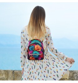 Colorful Rose Backpack Purse for Women PU Leather Lightweight Ladies Shoulder Fashion Satchel Bags Travel Casual Daypack $28....