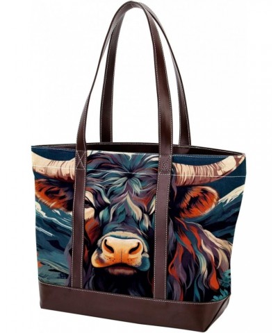 Yak Canvas Leather Mix Hand-Held Tote Bag 13.3x4.7x12.2 in - Stylish and Versatile Fashion Accessory! $22.08 Totes