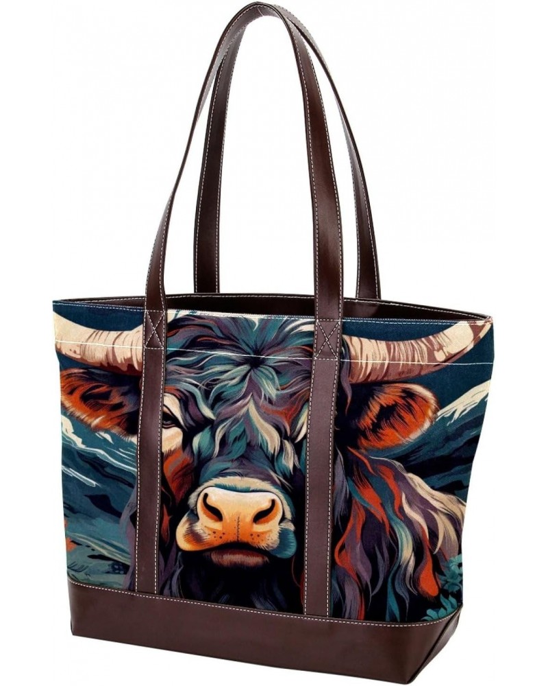 Yak Canvas Leather Mix Hand-Held Tote Bag 13.3x4.7x12.2 in - Stylish and Versatile Fashion Accessory! $22.08 Totes