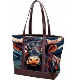 Yak Canvas Leather Mix Hand-Held Tote Bag 13.3x4.7x12.2 in - Stylish and Versatile Fashion Accessory! $22.08 Totes