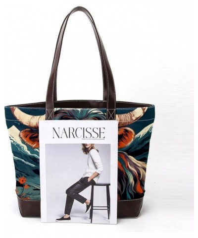 Yak Canvas Leather Mix Hand-Held Tote Bag 13.3x4.7x12.2 in - Stylish and Versatile Fashion Accessory! $22.08 Totes