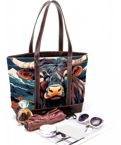 Yak Canvas Leather Mix Hand-Held Tote Bag 13.3x4.7x12.2 in - Stylish and Versatile Fashion Accessory! $22.08 Totes