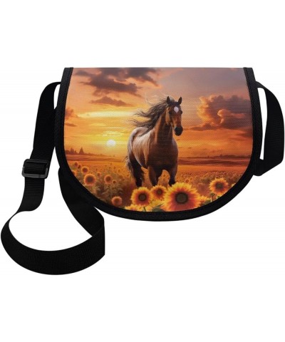 Crossbody Purse for Kids 6-12 Messenger Bag Boys Girls Cross Body Pouch Sunflower Horse $9.89 Crossbody Bags