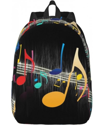 Colorful Musical Note Print Unisex Canvas Backpack Cute Backpack For Travel Sports Casual Aesthetic Backpack Black Small $17....