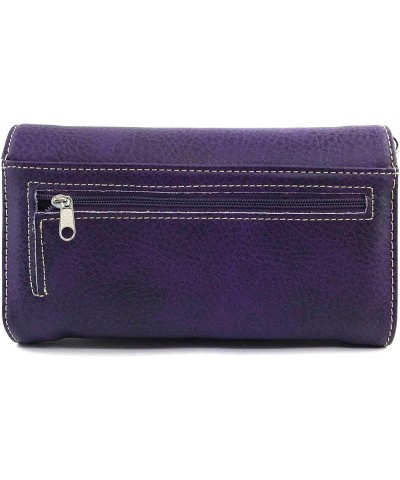 Western Cross Daisy Flower Women Crossbody Wrist Trifold Wallet Purple Violet $16.19 Wallets