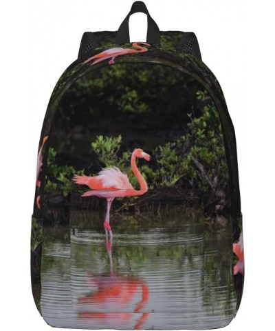 Two Flamingos Print Unisex Canvas Backpack Cute Backpack For Travel Sports Casual Aesthetic Backpack Black Small $19.35 Backp...