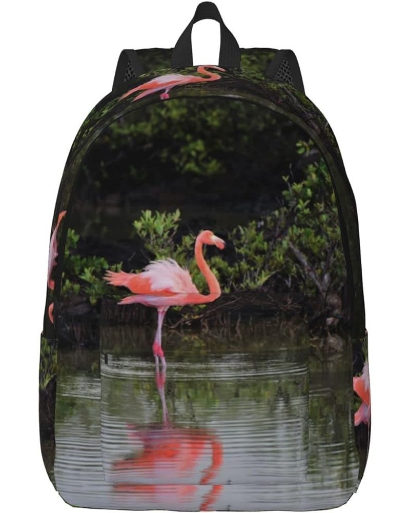 Two Flamingos Print Unisex Canvas Backpack Cute Backpack For Travel Sports Casual Aesthetic Backpack Black Small $19.35 Backp...