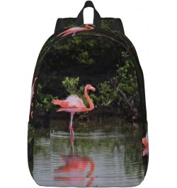 Two Flamingos Print Unisex Canvas Backpack Cute Backpack For Travel Sports Casual Aesthetic Backpack Black Small $19.35 Backp...