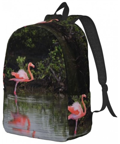 Two Flamingos Print Unisex Canvas Backpack Cute Backpack For Travel Sports Casual Aesthetic Backpack Black Small $19.35 Backp...