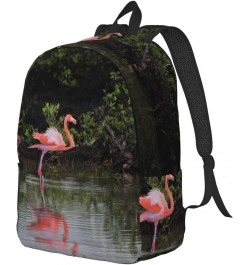 Two Flamingos Print Unisex Canvas Backpack Cute Backpack For Travel Sports Casual Aesthetic Backpack Black Small $19.35 Backp...