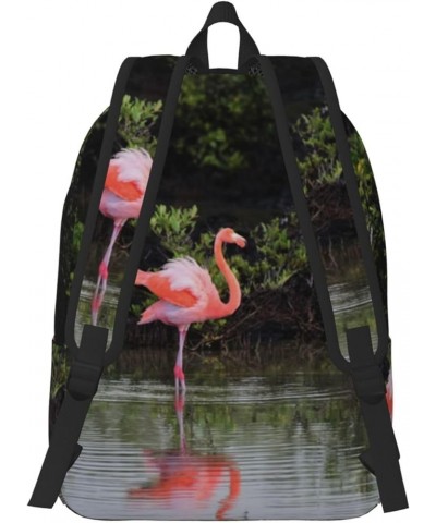 Two Flamingos Print Unisex Canvas Backpack Cute Backpack For Travel Sports Casual Aesthetic Backpack Black Small $19.35 Backp...