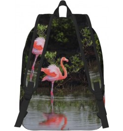 Two Flamingos Print Unisex Canvas Backpack Cute Backpack For Travel Sports Casual Aesthetic Backpack Black Small $19.35 Backp...