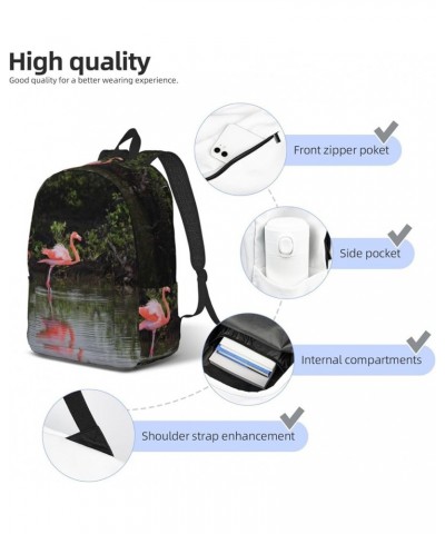 Two Flamingos Print Unisex Canvas Backpack Cute Backpack For Travel Sports Casual Aesthetic Backpack Black Small $19.35 Backp...