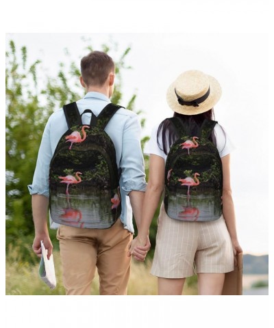 Two Flamingos Print Unisex Canvas Backpack Cute Backpack For Travel Sports Casual Aesthetic Backpack Black Small $19.35 Backp...