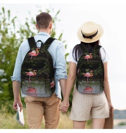 Two Flamingos Print Unisex Canvas Backpack Cute Backpack For Travel Sports Casual Aesthetic Backpack Black Small $19.35 Backp...