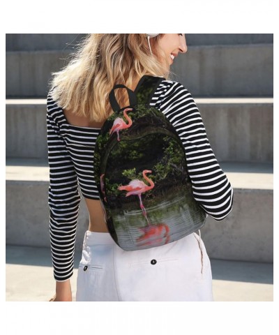 Two Flamingos Print Unisex Canvas Backpack Cute Backpack For Travel Sports Casual Aesthetic Backpack Black Small $19.35 Backp...