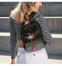 Two Flamingos Print Unisex Canvas Backpack Cute Backpack For Travel Sports Casual Aesthetic Backpack Black Small $19.35 Backp...