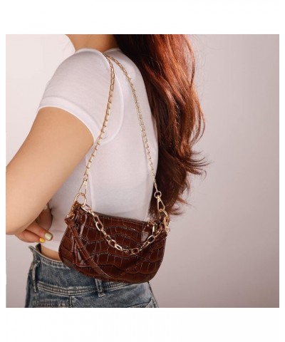 Small Purse Square Crossbody Bag Crocodile Print Handbag Chain Link Bag for Women and Girls Brown $9.71 Totes