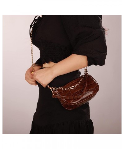 Small Purse Square Crossbody Bag Crocodile Print Handbag Chain Link Bag for Women and Girls Brown $9.71 Totes