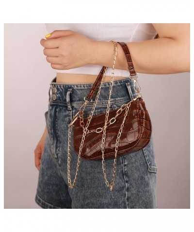 Small Purse Square Crossbody Bag Crocodile Print Handbag Chain Link Bag for Women and Girls Brown $9.71 Totes