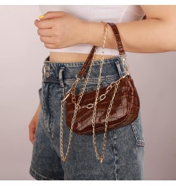 Small Purse Square Crossbody Bag Crocodile Print Handbag Chain Link Bag for Women and Girls Brown $9.71 Totes