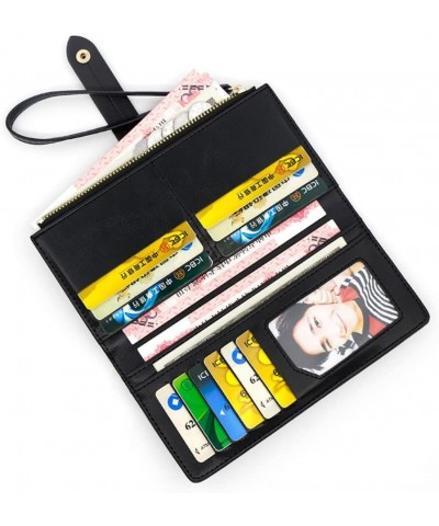 Leather Wallet for Women Wristlet Strap Clutch Purse Long Fold-over Credit Holder Wallet Yellow $11.26 Wristlets