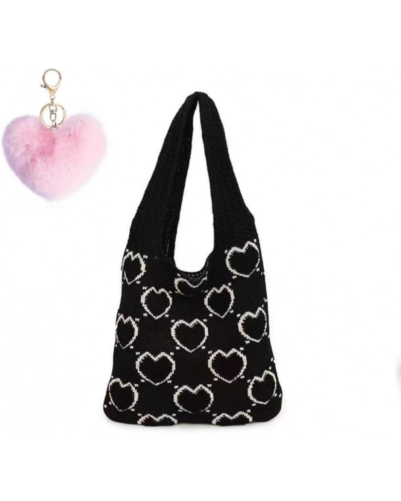 Crochet Bag Tote Bag for Women Cute Bags Heart Tote Bag Cutecore Knitting Bag Fairycore Hobo Bag Beach Bag Black $10.82 Backp...