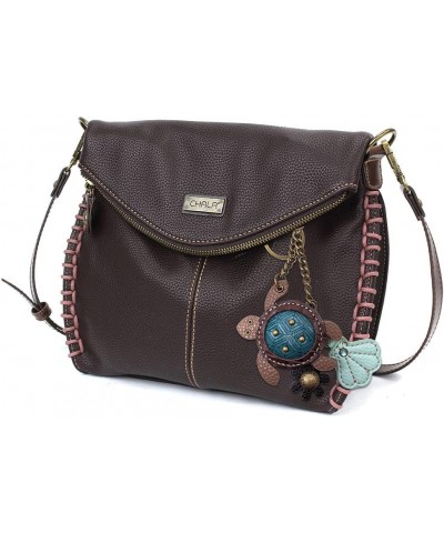 Charming Crossbody Bag Shoulder Handbag With Flap Top and Zipper Dark Brown (Mini Turtle with Seashell) $33.32 Crossbody Bags