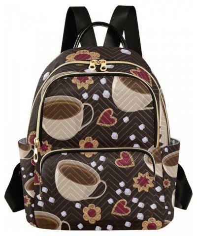 Women Backpack Coffee Heart Flower Anti-Theft Travel Backpack with Luggage Belt Lightweight Handbag Lady Purse Roomy Double Z...