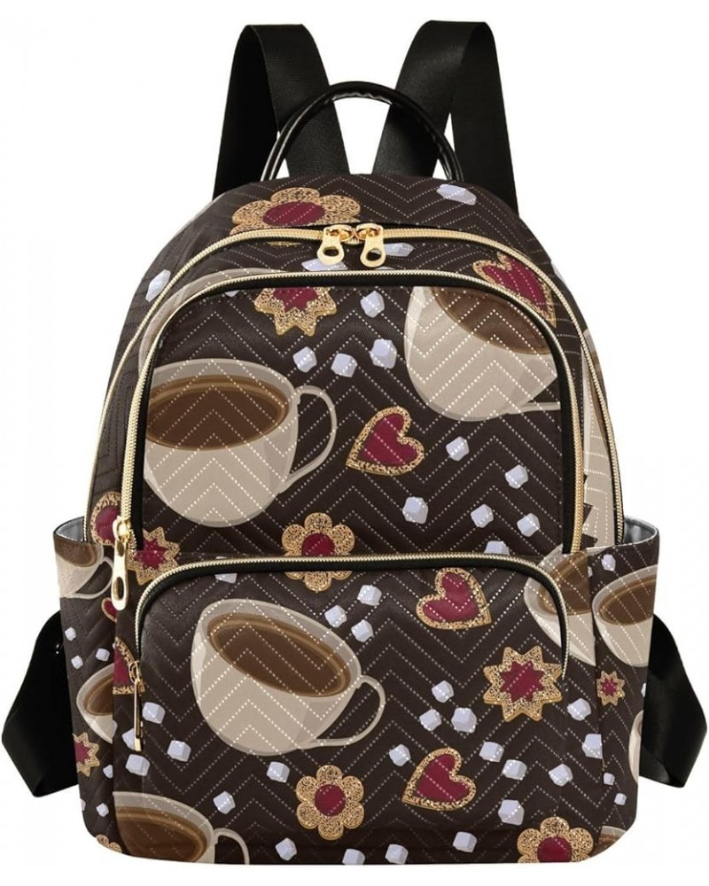 Women Backpack Coffee Heart Flower Anti-Theft Travel Backpack with Luggage Belt Lightweight Handbag Lady Purse Roomy Double Z...